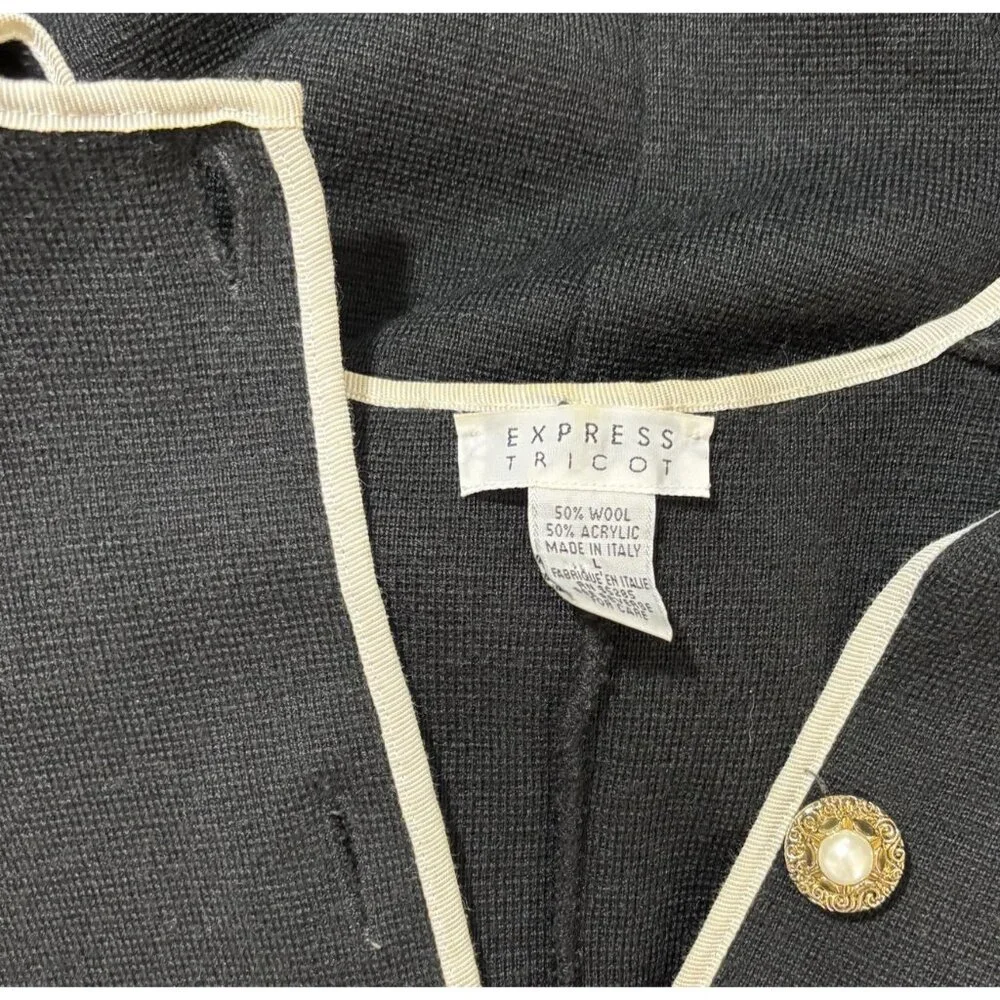 Vintage 90s‎ Express Tricot Cardigan Sweater Womens Large L Black Pearl Italy